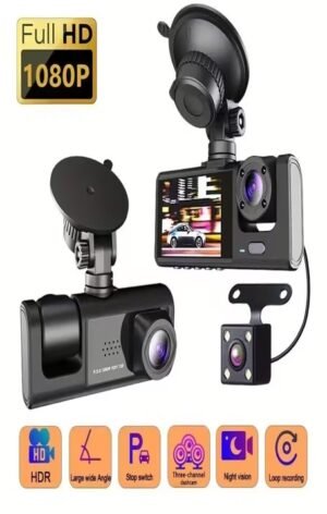 Sistema de Grabación para Coche con 3 Cámaras:Frontal Full HD 1080P